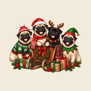 Christmas Pugs Sleigh Group Funny Pug Shirt Holiday Dog Graphic