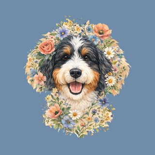 Bernedoodle Floral Crown Portrait Dog Lover Comfort Colors Tee