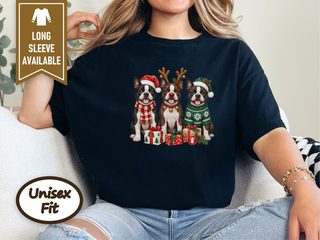 Three Boston Terriers Christmas doodle dog shirt - photo 3