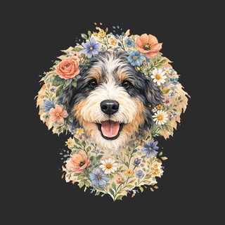 Aussiedoodle Floral Portrait Watercolor Dog Lover Gift Art Print
