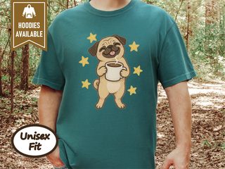 Happy Pug Coffee Stars doodle dog shirt - photo 7