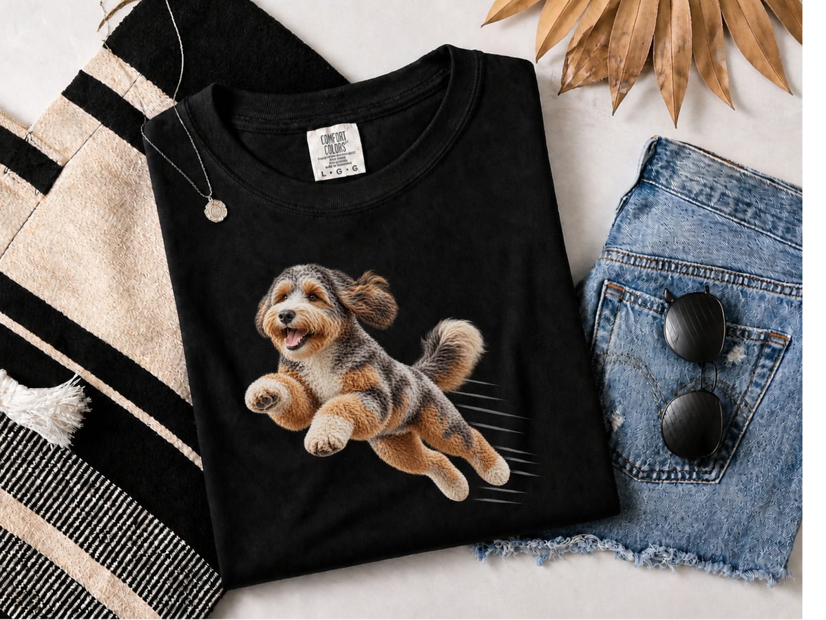 Flying Aussiedoodle Speed Lines Shirt - Vintage Aussiedoodle Dog Gift