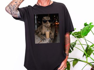 Dinosaur Drinking Iced Coffee funny shirt - photo 3