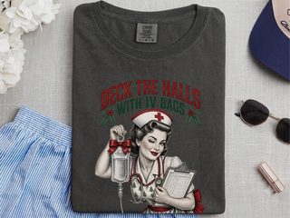 Vintage Christmas Pinup Nurse funny shirt - photo 2