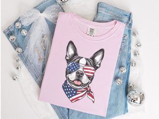 Patriotic Boston Terrier Sunglasses doodle dog shirt - photo 4