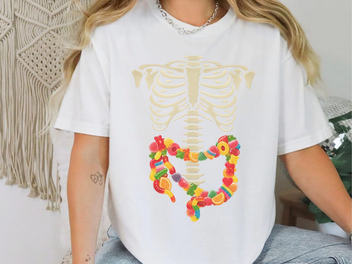 Gummies Skeleton Intestines Comfort Colors Anatomy GI Nurse Shirt