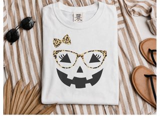 Jack O Lantern Halloween Pumpkin Face Eyelashes Leopard Glasses funny shirt - photo 1