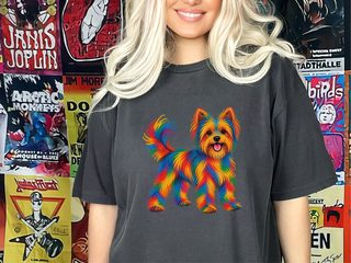 Colorful Rainbow Yorkie Dog doodle dog shirt - photo 5