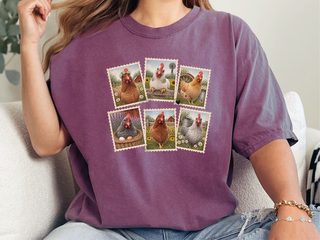 Vintage Postage Stamp Chicken Collage funny shirt - photo 7