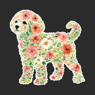 Maltipoo Floral Silhouette Dog Art Tee - Watercolor Flowers Pet Gift