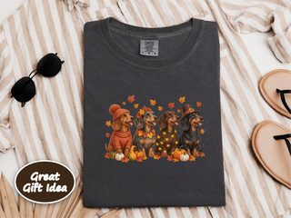 Four Dachshunds Autumn Pumpkins doodle dog shirt - photo 3