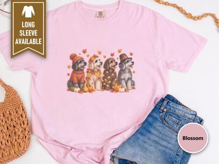 Four Schnoodles Fall Pumpkins doodle dog shirt - photo 7