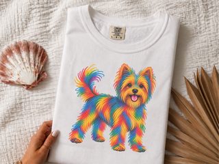 Colorful Rainbow Yorkie Dog doodle dog shirt - photo 2