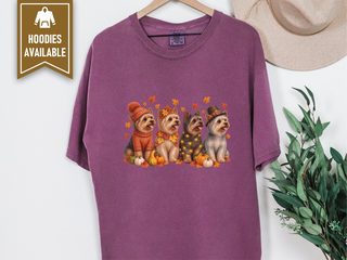 Four Yorkie Autumn Lineup doodle dog shirt - photo 4