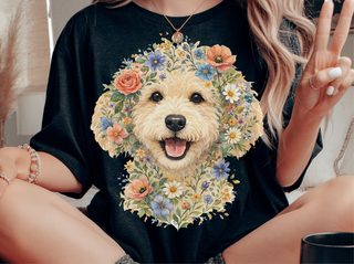 Labradoodle Floral Crown Artwork doodle dog shirt - photo 2