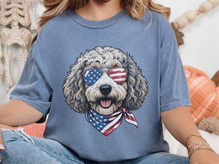 Sheepadoodle Patriotic Flag Sunglasses doodle dog shirt - photo 6