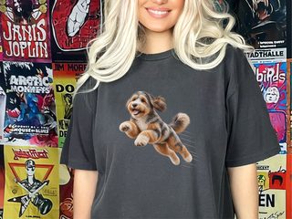 Flying Aussiedoodle Speed Lines doodle dog shirt - photo 3
