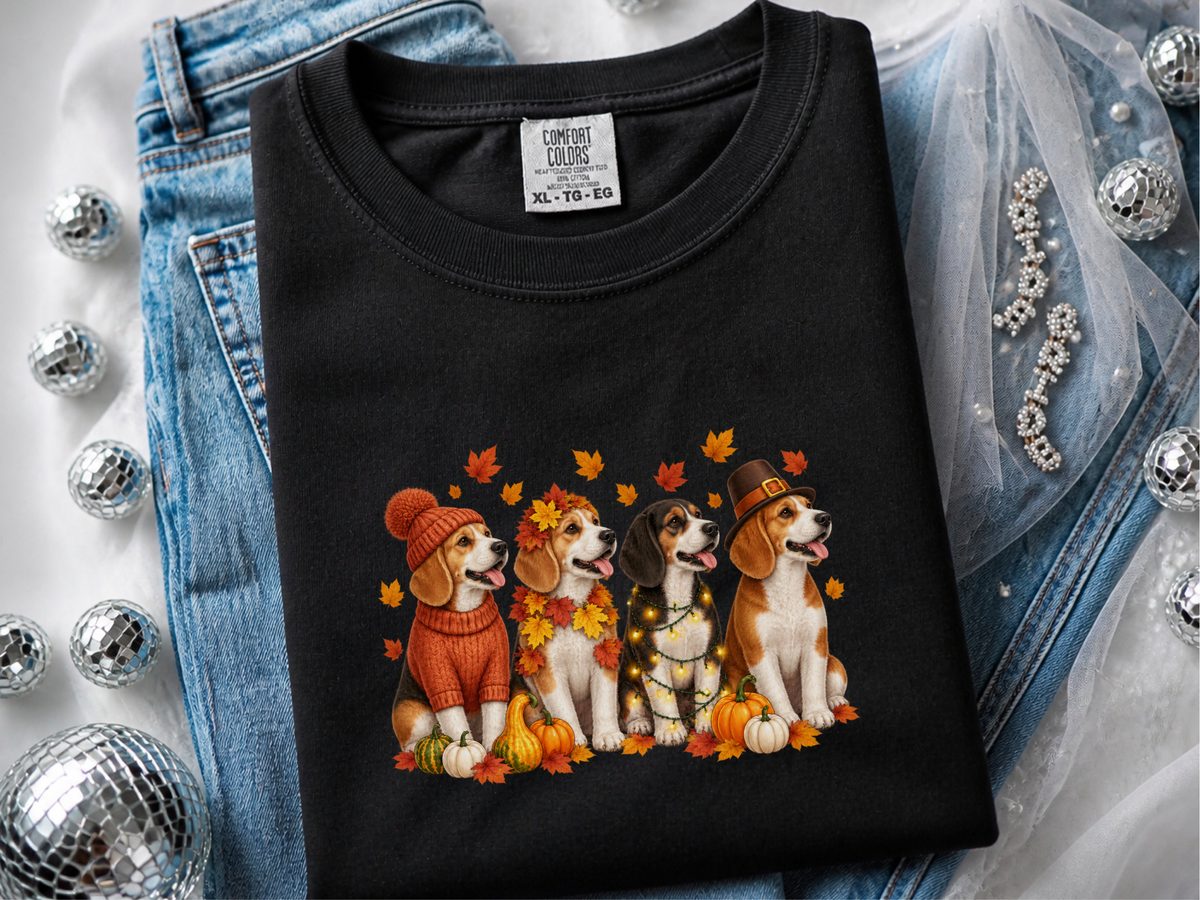 Four Beagle Autumn Dogs Beagle Mom Shirt Thanksgiving Dog Gift