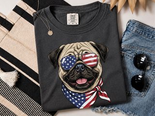 Patriotic American Flag Pug doodle dog shirt - photo 3