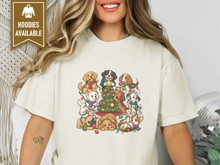 Festive Puppies Decorating Christmas Tree doodle dog shirt - photo 8