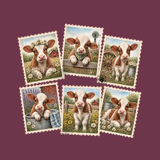 Vintage Postage Stamp Cows Shirt - Rustic Farm Girl Cow Lover Tee