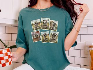 Cool Raccoon Postage Stamps Collage funny shirt - photo 7