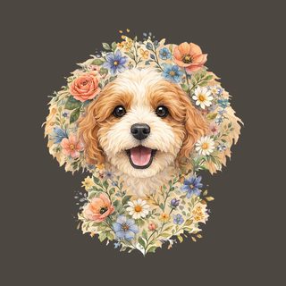 Cavapoo Floral Face Dog Watercolor Art Spring Summer Tee