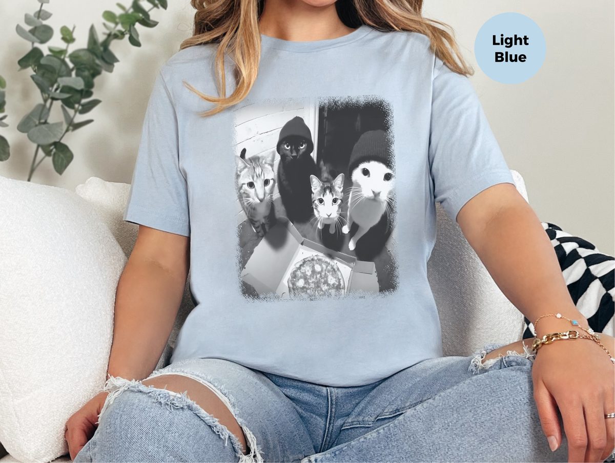 Hungry Cat Squad Pizza Thief Feline Doorbell Camera Funny Tee
