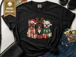 Three French Bulldogs Christmas doodle dog shirt - photo 3