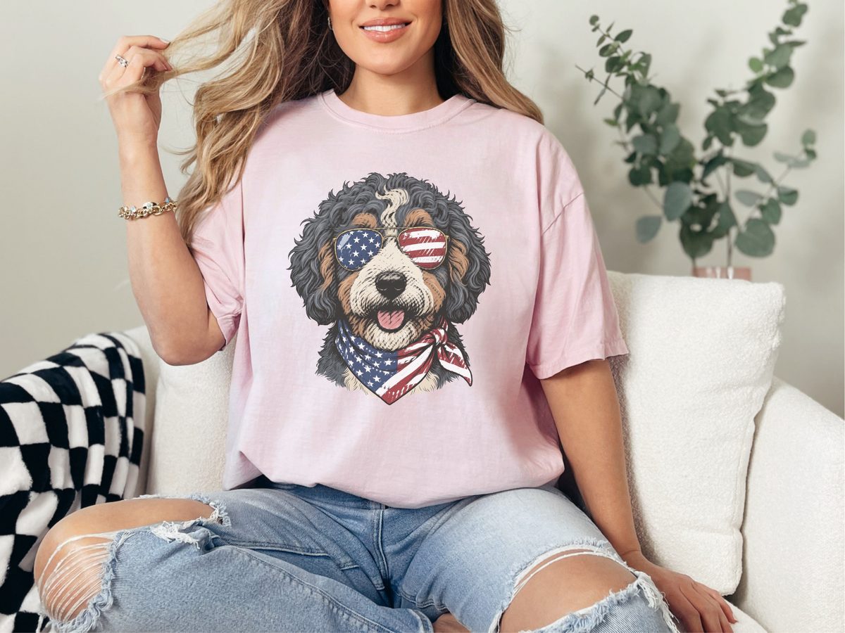 Patriotic Bernedoodle Dog Portrait Comfort Colors 1717 T-Shirt