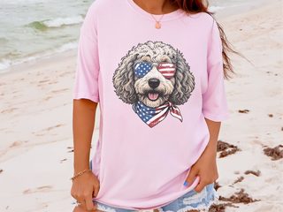 Sheepadoodle Patriotic Flag Sunglasses doodle dog shirt - photo 4