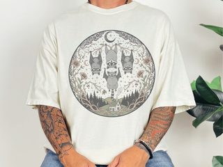 Halloween Racoon Bats Floral Night Scene funny shirt - photo 7