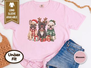 Three French Bulldogs Christmas doodle dog shirt - photo 4