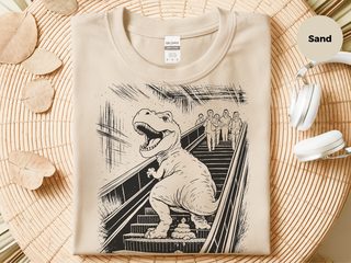 T-Rex Dinosaur Pooping On An Escalator funny shirt - photo 3