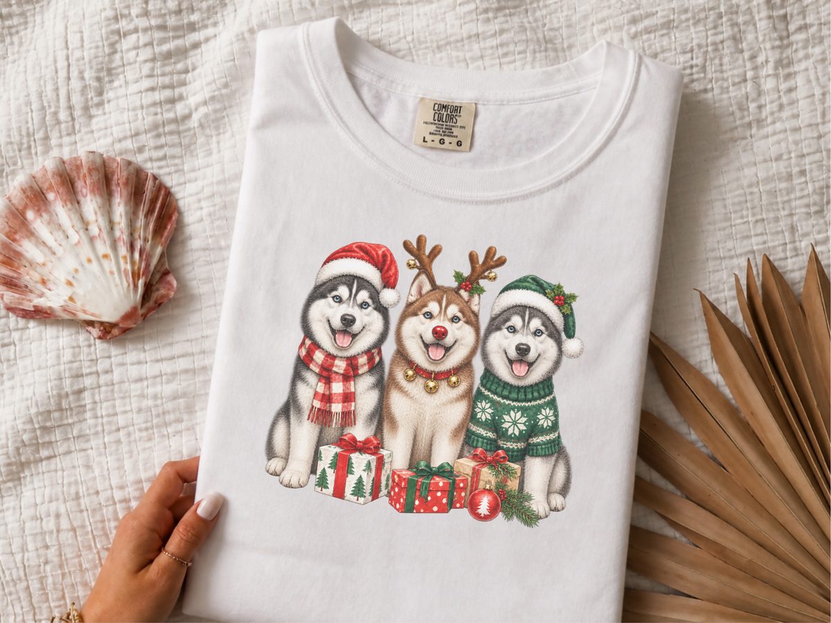 Christmas Husky Trio Presents Siberian Husky Christmas Shirt