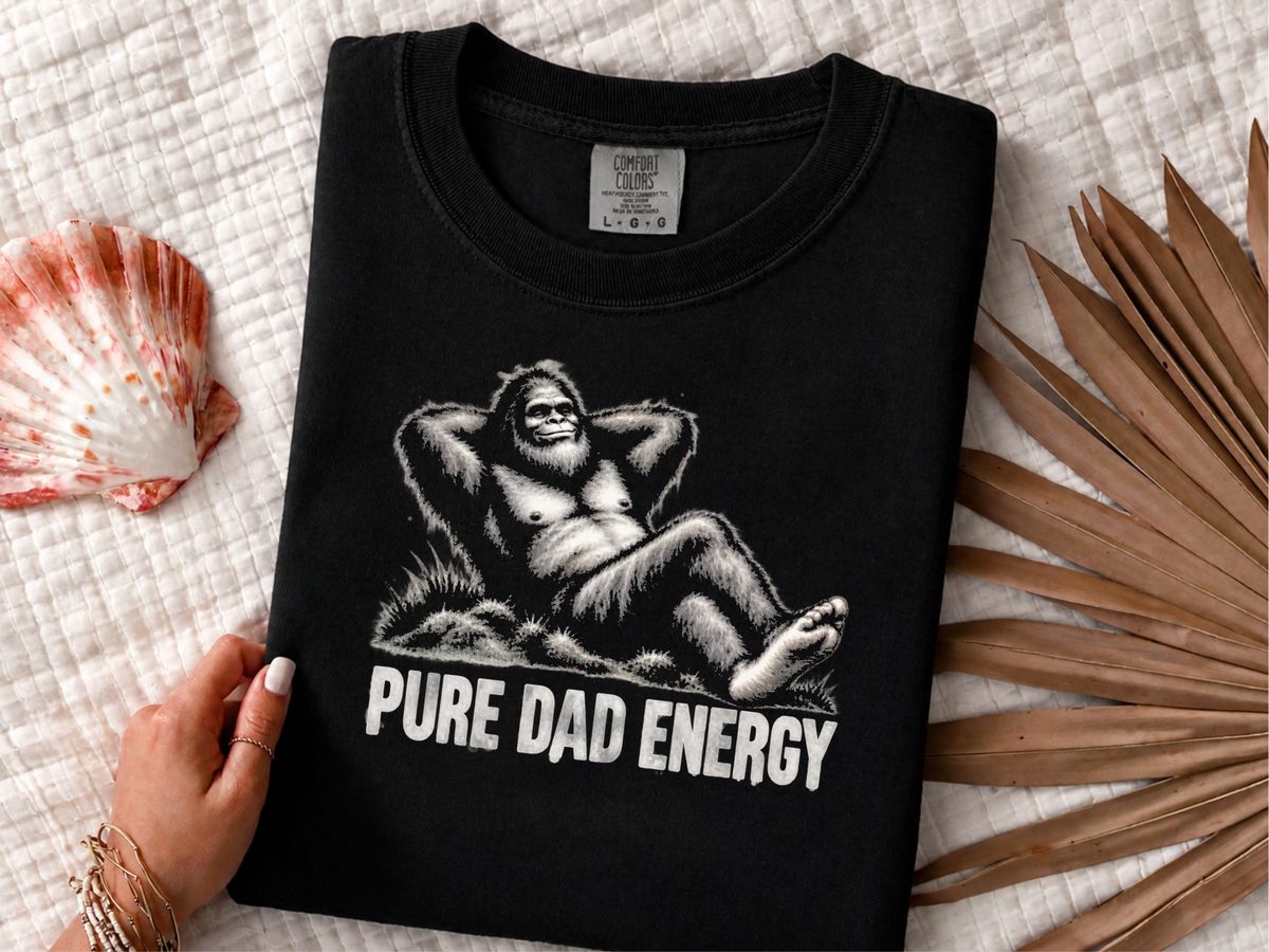 Blurry Bigfoot Pure Dad Energy Funny Cryptid Bigfoot Dad Shirt