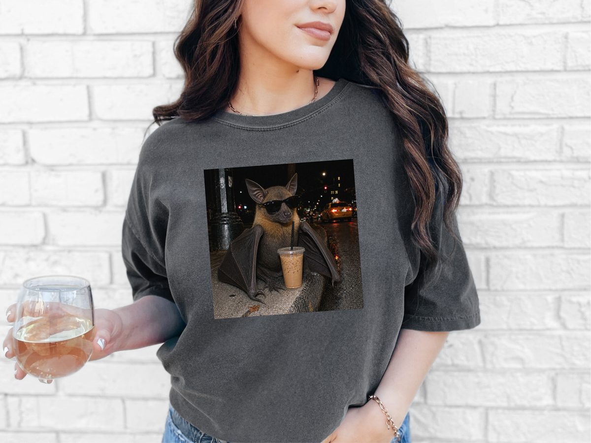 Cool Bat Drinking Coffee T-Shirt Goth Bat Shirt Bat Lover Gift