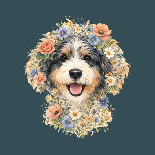 Comfort Colors Aussiedoodle Floral Portrait Watercolor Dog Lover Tee