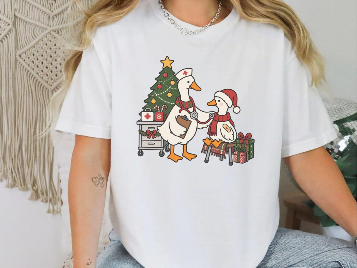 Christmas Nurse Goose Checkup ER Nurse Shirt Christmas Goose Tee