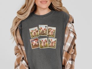 Cute Farm Pig Postage Stamps funny shirt - photo 6