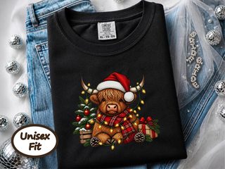 Highland Cow Christmas Lights Scarf doodle dog shirt - photo 1