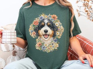 Bernedoodle Floral Crown Portrait doodle dog shirt - photo 4