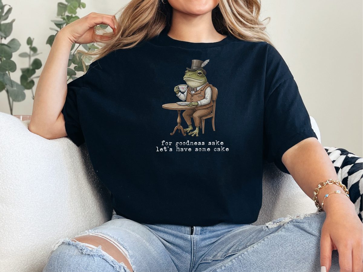 For Goodness Sake, Cake! Whimsical Dapper Frog Tea Party Dessert Shirt