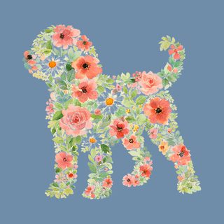 Golden Doodle Floral Silhouette T-Shirt - Pink Flowers & Watercolor