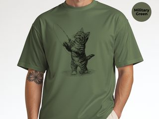 Kitten Fishing Vintage Engraving funny shirt - photo 8