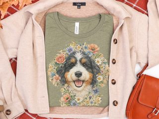 Bernedoodle Floral Crown Portrait doodle dog shirt - photo 5