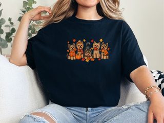 Fall Yorkies Autumn Squad doodle dog shirt - photo 4
