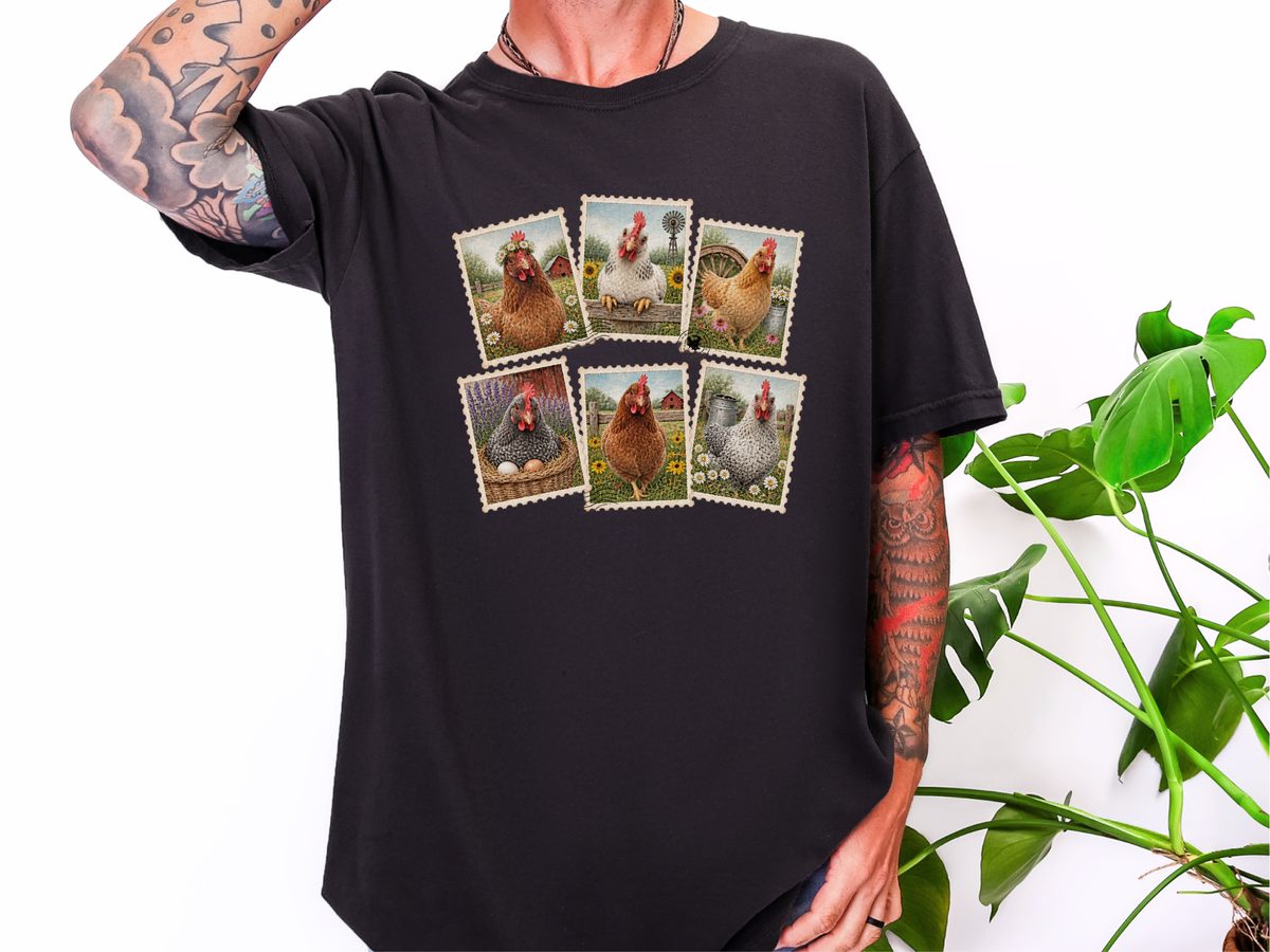 Vintage Postage Stamp Chicken Collage Comfort Colors Unisex T-Shirt