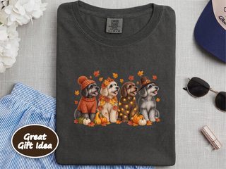 Four Schnoodles Fall Pumpkins doodle dog shirt - photo 6