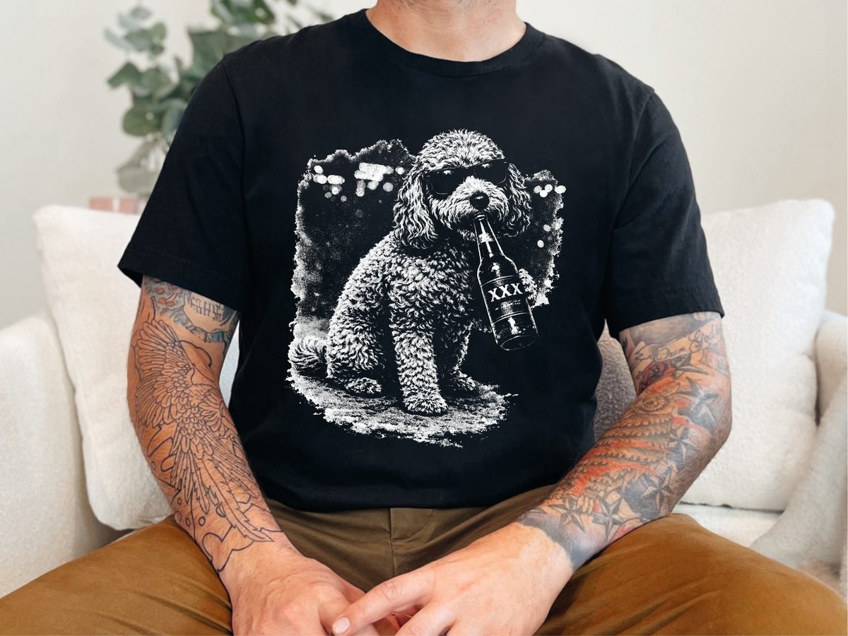 Cockapoo Drinking Beer Dog Art T-Shirt Funny Pet Lover Gift Idea